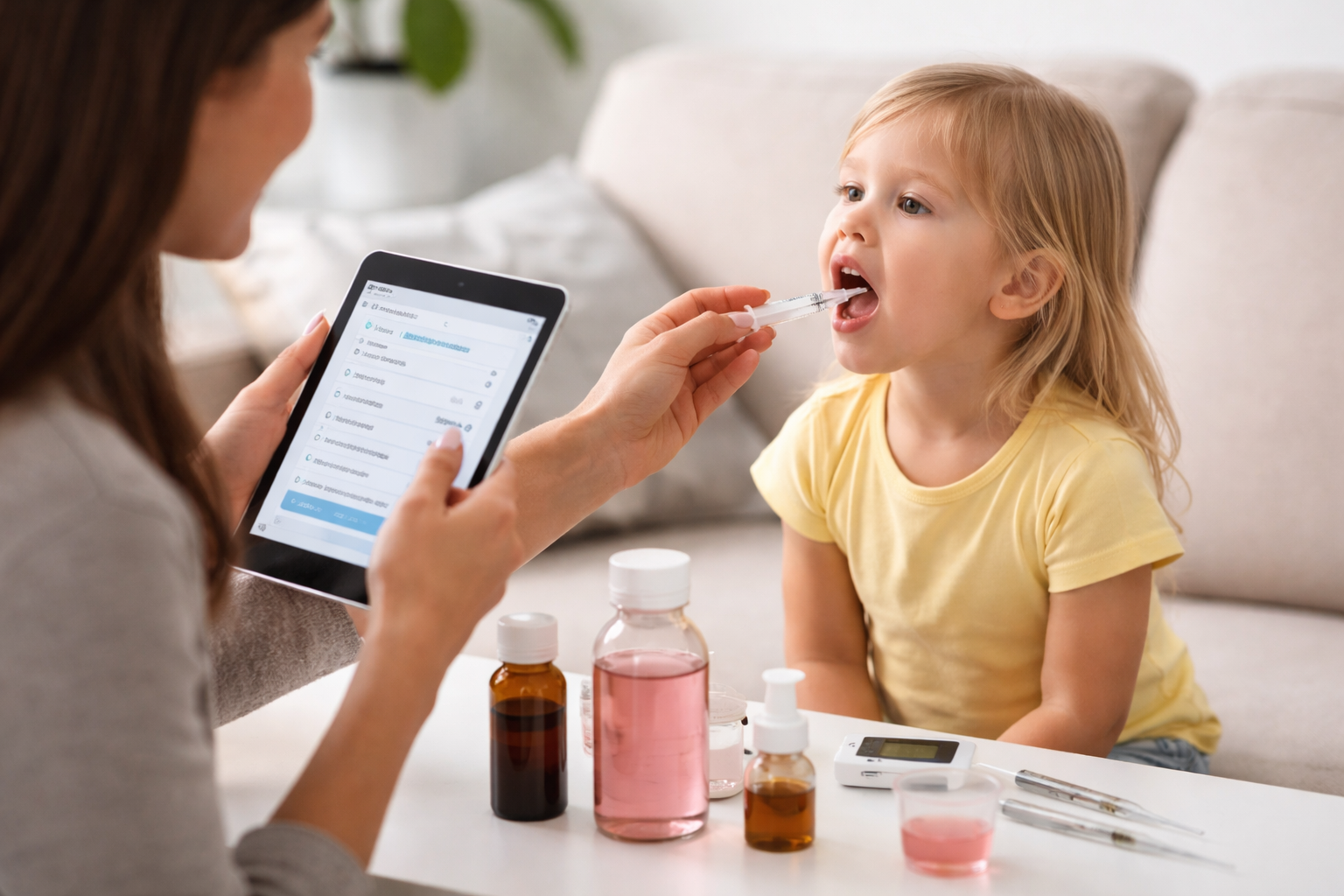 KidCare Tracker app showing a child medicine dosage and history overview